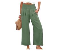 BQLFPOIHP Sufficientn Pants, Sufficientn Women's Smocked Waist Wide Leg Pants Summer Beach(Green,M)