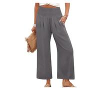 BQLFPOIHP Sufficientn Pants, Sufficientn Women's Smocked Waist Wide Leg Pants Summer Beach(Grey,XL)