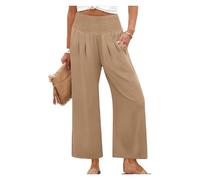 BQLFPOIHP Sufficientn Pants, Sufficientn Women's Smocked Waist Wide Leg Pants Summer Beach(Khaki,L)