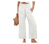 BQLFPOIHP Sufficientn Pants, Sufficientn Women's Smocked Waist Wide Leg Pants Summer Beach(White,2XL)