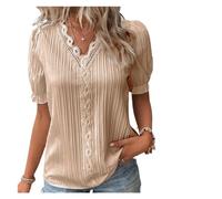 BQLFPOIHP V Neck Plain Lace Elegant Shirt, Suitablen Shirt, Elegant V-Neck Lace Top (Color : Apricot, Size : S)