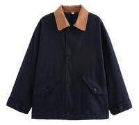 BQLFPOIHP Womens Canvas Jacket Contrast Button Down Canvas Shacket Outwear(Navy Blue,M)