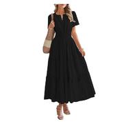 BQLFPOIHP Womens Summer Lightweight Short Sleeve V Casual Dresses,2025 Elastic Waist Beach Dress Pockets(Black,S)