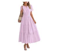 BQLFPOIHP Womens Summer Lightweight Short Sleeve V Casual Dresses,2025 Elastic Waist Beach Dress Pockets(Purple,2XL)