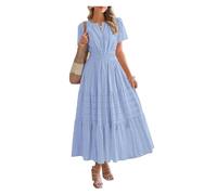 BQLFPOIHP Womens Summer Lightweight Short Sleeve V Casual Dresses,2025 Elastic Waist Beach Dress Pockets(Blue,S)