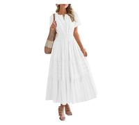BQLFPOIHP Womens Summer Lightweight Short Sleeve V Casual Dresses,2025 Elastic Waist Beach Dress Pockets(White,L)