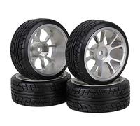 BQLZR Durable RC 1:10 On-Road Racing Car Noir Plastique Pneu Drift avec Alliage d'aluminium argenté Lot de 4 bords de 10 rayons