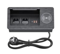 BQO PD20W - Prise escamotable - En aluminium - 2 compartiments avec USB - Plateau de table - Pour plan de travail, cuisine, bureau - 250 V/16 A - Câble de 2 m - Noir