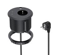 BQO Prise encastrable de bureau avec USB, prise escamotable, avec 2 ports USB-C, pour plan de travail de cuisine, câble de 2 m, diamètre : 80 mm, noir
