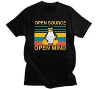 BQRTCCVV Vintage Linux Shirt Open Source Open Mind T-Shirt Men Penguin Programmer Programming Coding Coder Black L