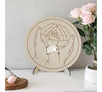 BQSAZHYJ Panneau d'annonce de nouveau-né en bois gravé pour bracelet d'hôpital de naissance de bébé Hello World - Tableau d'annonce de bienvenue pour fête prénatale (modèle F)