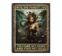 bqsjduidnc Décoration artistique et into the forest I Go to Lose My Mind Find My Soul pour maison, bar, pub, café, ferme, 30,5 x 40,6 cm avec cadre en métal noir