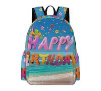 bqsjduidnc Sac à dos de grande capacité pour homme et femme, sac à dos « Happy Birthday on The Beach » en tissu Oxford durable et léger pour le travail, les affaires, la randonnée