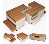 BQSWYD Lot de 2 tables basses en bois avec espace de rangement, table de salon extensible avec roulettes, table de salon avec compartiment caché, tables basses pour salon, bureau, rustique