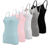 BQTQ 5 Pièces Débardeur Bretelles Femme Camisole Débardeurs Basique Caraco Réglables Camisole Top pour Femme et Fille, Noir, Blanc, Gris, Bleu Ciel, Rose Clair, XXL