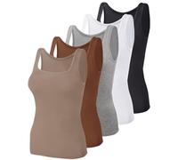 BQTQ 5 Pièces Débardeur Femme Tank Tops Extensibles Crop Top sans Manches Maillots de Corps à Col Carré Débardeur, Noir, Blanc, Gris, Sienne, Rose Brumeuse, XL