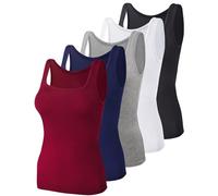 BQTQ 5 Pièces Débardeur Femme Tank Tops Extensibles Crop Top sans Manches Maillots de Corps à Col Carré Débardeur, Noir, Blanc, Gris, Rouge Foncé, Marine, XXL