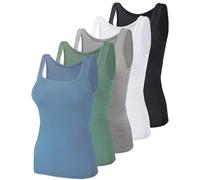 BQTQ 5 Pièces Débardeur Femme Tank Tops Extensibles Crop Top sans Manches Maillots de Corps à Col Carré Débardeur, Noir, Blanc, Gris, Bleu Corneille, Bleu Cadet, M
