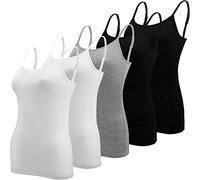 BQTQ 5 Pièces Femme Débardeur Bretelles Camisole Débardeurs Basique Caraco Réglables Camisole Top pour Femme et Fille, Noir, Blanc, Gris, XXL