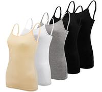 BQTQ 5 Pièces Femme Débardeur Bretelles Camisole Débardeurs Basique Caraco Réglables Camisole Top pour Femme et Fille, Noir, Blanc, Gris, Beige, S