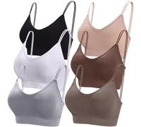 BQTQ 6 Pièces Soutien-Gorge sans Couture Bralette avec Rembourrage Amovible(Noir, Blanc, Gris, Beige, Brun Rosé, Sienne) M
