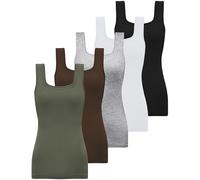 BQTQ Lot de 5 débardeurs à col carré sans Manches pour Femme, Noir, Blanc, Gris, Chocolat, Vert armée, Taille XL