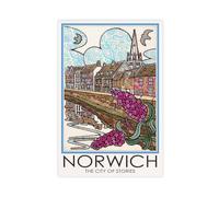 BQUWR Poster rétro sur toile Norwich City of Stories - Décoration de chambre à coucher - Cadeau - 20 x 30 cm