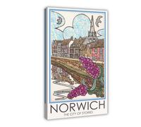 BQUWR Poster rétro sur toile Norwich City of Stories - Décoration de chambre à coucher - Cadeau - 20 x 30 cm