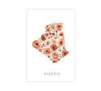 BQUWR Poster sur toile avec carte des fleurs d'Algérie pour décoration de chambre à coucher, cadeau 20 x 30 cm