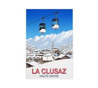 BQUWR Poster sur toile La Clusaz - Décoration de chambre à coucher - Motif station de ski - 60 x 90 cm