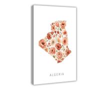 BQUWR Poster sur toile représentant une carte des fleurs d'Algérie - 30 x 45 cm