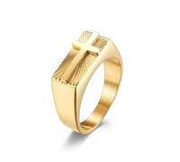 BQWXIEC Bague croix biblique - Compagnon divin de la foi, bague croix chrétienne vintage, cadeau inspirant pour hommes et femmes (C-Gold,US-9)