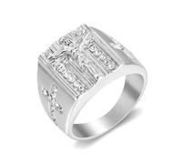 BQWXIEC Bague croix biblique - Compagnon divin de la foi, bague croix chrétienne vintage, cadeau inspirant pour hommes et femmes (B-Silver,US-8)