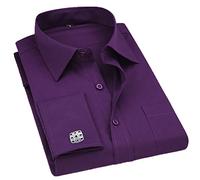 Bqxxdeo Chemise Habillée À Manchettes Françaises pour Hommes Boutons À Manches Longues Chemises Coupe Régulière Boutons De Manchette Inclus FS07 Purple 3XL