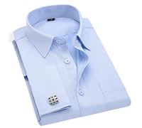 Bqxxdeo Chemise Habillée À Manchettes Françaises pour Hommes Boutons À Manches Longues Chemises Coupe Régulière Boutons De Manchette Inclus FS08 Blue Twill 6XL