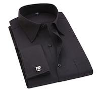 Bqxxdeo Chemise Habillée À Manchettes Françaises pour Hommes Boutons À Manches Longues Chemises Coupe Régulière Boutons De Manchette Inclus FS05 Black M