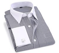 Bqxxdeo Chemise Habillée À Manchettes Françaises pour Hommes Boutons À Manches Longues Chemises Coupe Régulière Boutons De Manchette Inclus FS13 Black Strips L