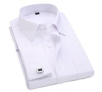 Bqxxdeo Chemise Habillée À Manchettes Françaises pour Hommes Boutons À Manches Longues Chemises Coupe Régulière Boutons De Manchette Inclus FS06 White Twill 5XL