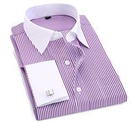 Bqxxdeo Chemise Habillée À Manchettes Françaises pour Hommes Boutons À Manches Longues Chemises Coupe Régulière Boutons De Manchette Inclus FS12 Purple Stripes L