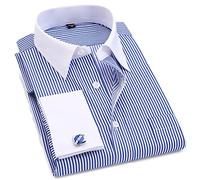 Bqxxdeo Chemise Habillée À Manchettes Françaises pour Hommes Boutons À Manches Longues Chemises Coupe Régulière Boutons De Manchette Inclus FS15 Blue Stripes XXL