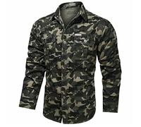 Bqxxdeo Chemises De Combat Camouflage À Manches Longues pour Hommes Chemise en Coton Militaire Gray Camo L