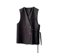 Bqxxdeo Printemps Automne Costume Gilet Femme Gilet Lâche Manteau Sans Manches Gilet Court Gilet Blazer Gilet, Noir , M