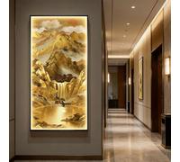 BQZKTVED Décoration Murale 3D en Grès avec Lumière LED,Paysage 3D Mur Art Décor avec Lumière LED,pour Chambre à Coucher,Salon,Décoration d'Accent de Couloir(B-Gold,50x100cm)