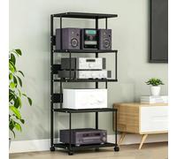 BQZKTVED Meuble HiFi 3/4/5 Niveaux, étagère Audio en Bois renforcé avec Pieds Vibrations, roulettes verrouillables pour amplificateur, Platine Vinyle, Salon et Bureau(A2,5Tier)