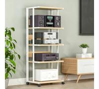 BQZKTVED Meuble HiFi 3/4/5 Niveaux, étagère Audio en Bois renforcé avec Pieds Vibrations, roulettes verrouillables pour amplificateur, Platine Vinyle, Salon et Bureau(B1,5Tier)