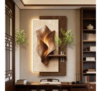 BQZKTVED Sculpture Murale 3D LED,décoration Murale 3D en grès avec lumière LED,Accent Lumineux Unique,pour la Maison,Le Couloir d'entrée, Le Bureau(A-Natural,60x120cm)