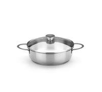BRA Ancora - Faitout Bas, 26 cm, Acier Inoxydable 18/10, avec Couvercle en Verre, Compatible Tous Feux Dont Induction