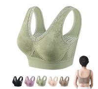 Bra - Cotton Buttonless Comfy Lifting Shaping Bra,Full Coverage Underwire-Free Bras,Breathable Mesh Bras for Women (FR/ES, Alpha/Lettres, Moyen, Taille Normale, Taille Normale, Green)