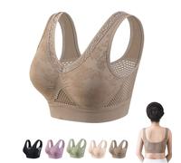 Bra - Cotton Buttonless Comfy Lifting Shaping Bra,Full Coverage Underwire-Free Bras,Breathable Mesh Bras for Women (FR/ES, Alpha/Lettres, Moyen, Taille Normale, Taille Normale, Coffee)