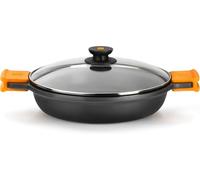 BRA Efficient | Faitout Bas 28 cm , Fonte D'Aluminium, avec Antiadhésif Platiunm Plus sans PFOA, avec Couvercle en Verre et Anses en Silicone Démontables, Tous Feux Dont Induction